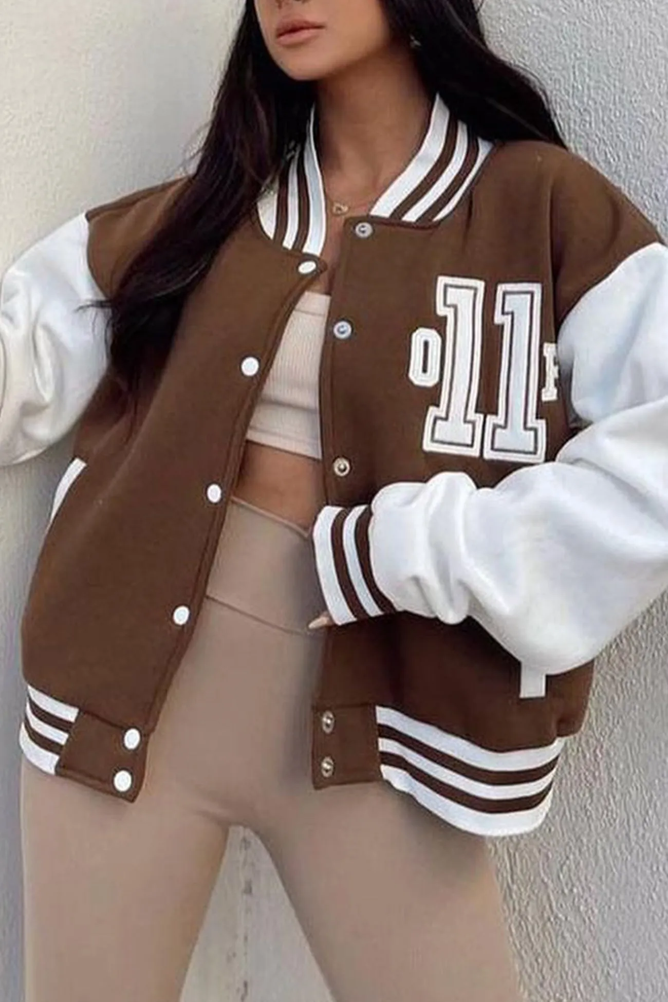 Letter Print Baseball Jacket