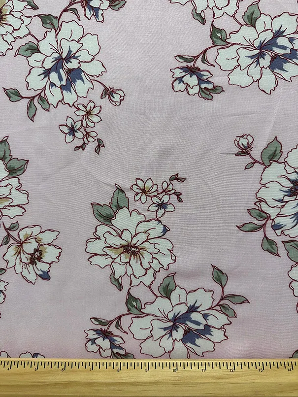 Light Pink Multi Floral Print Woven Challis Fabric