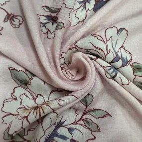 Light Pink Multi Floral Print Woven Challis Fabric