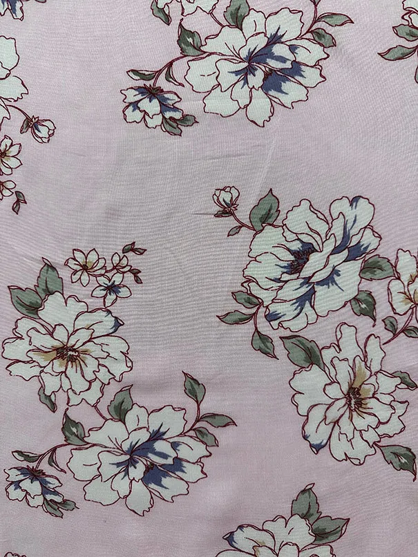 Light Pink Multi Floral Print Woven Challis Fabric