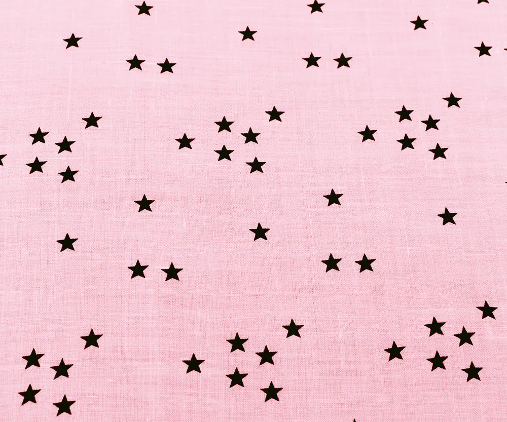 Light Pink-Navy Stars Printed Linen Woven Fabric