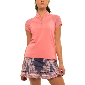 Lucky in Love Better Together Melon Womens Short Sleeve Golf Polo