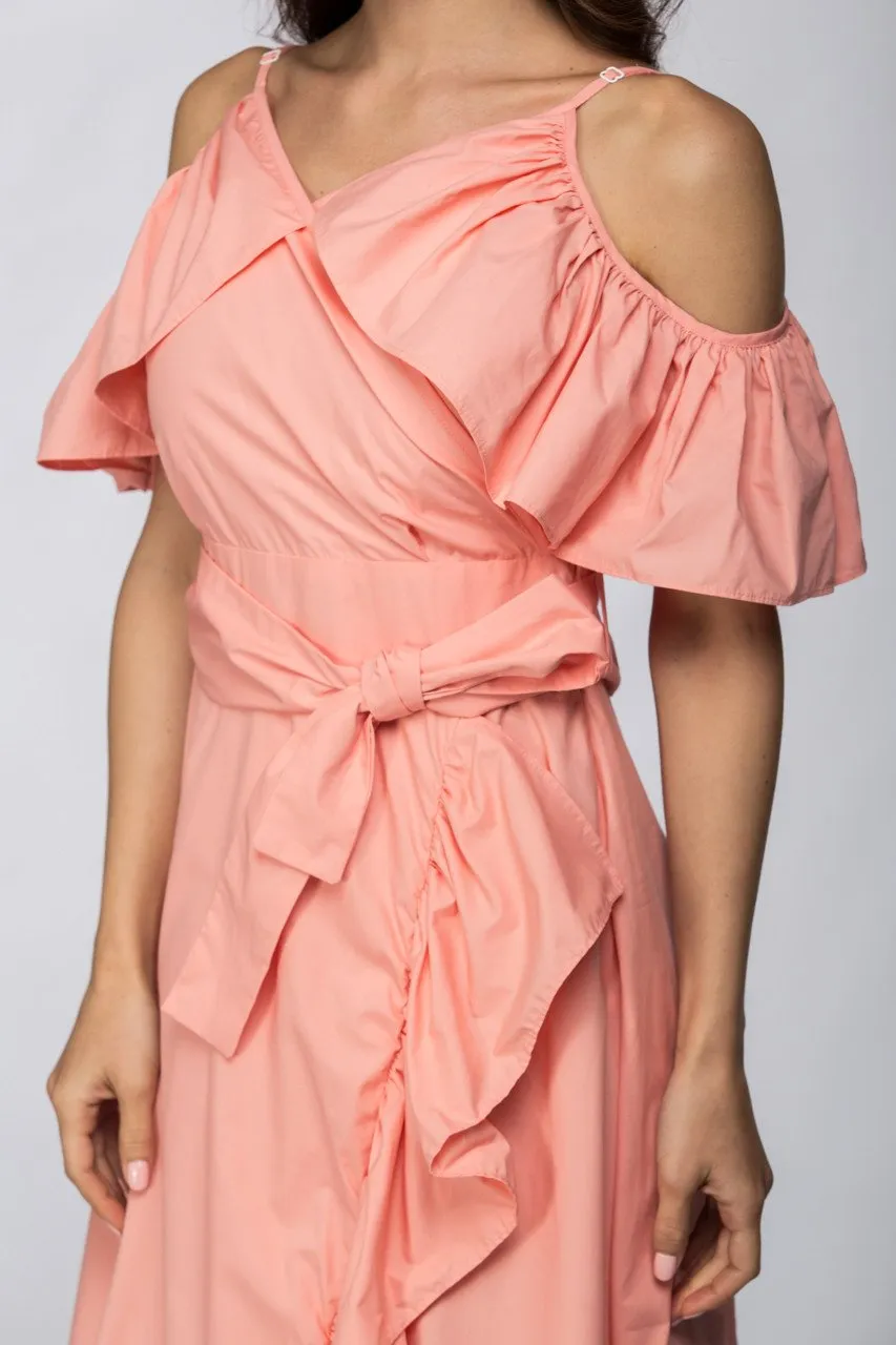 Maram Zbaeda - Peach Summer Ruffle Midi Dress