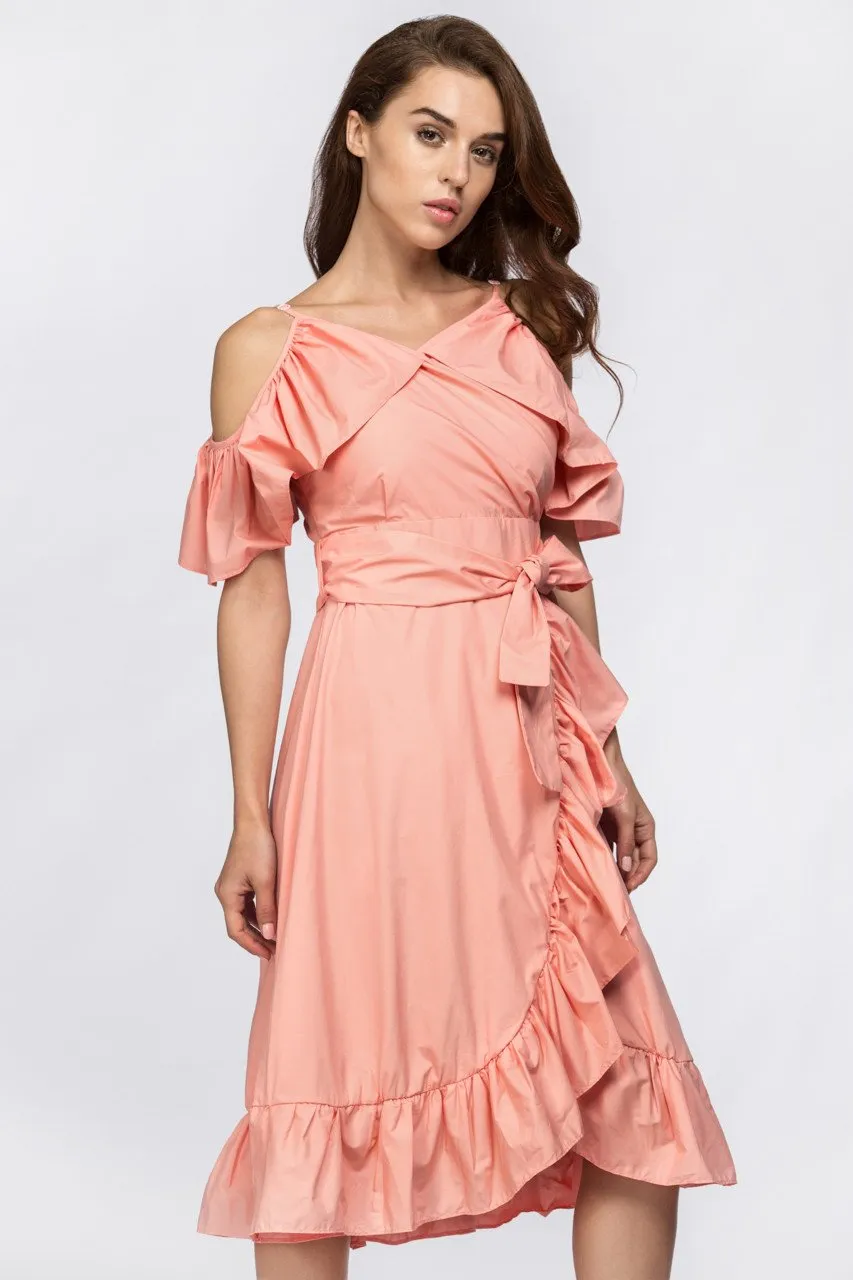 Maram Zbaeda - Peach Summer Ruffle Midi Dress