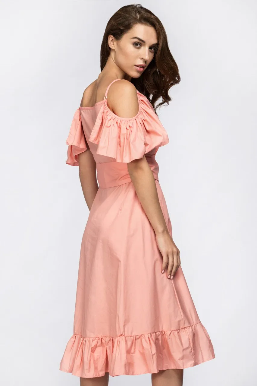 Maram Zbaeda - Peach Summer Ruffle Midi Dress