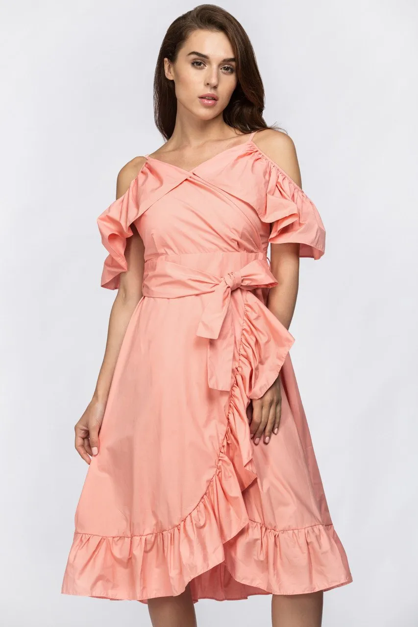 Maram Zbaeda - Peach Summer Ruffle Midi Dress