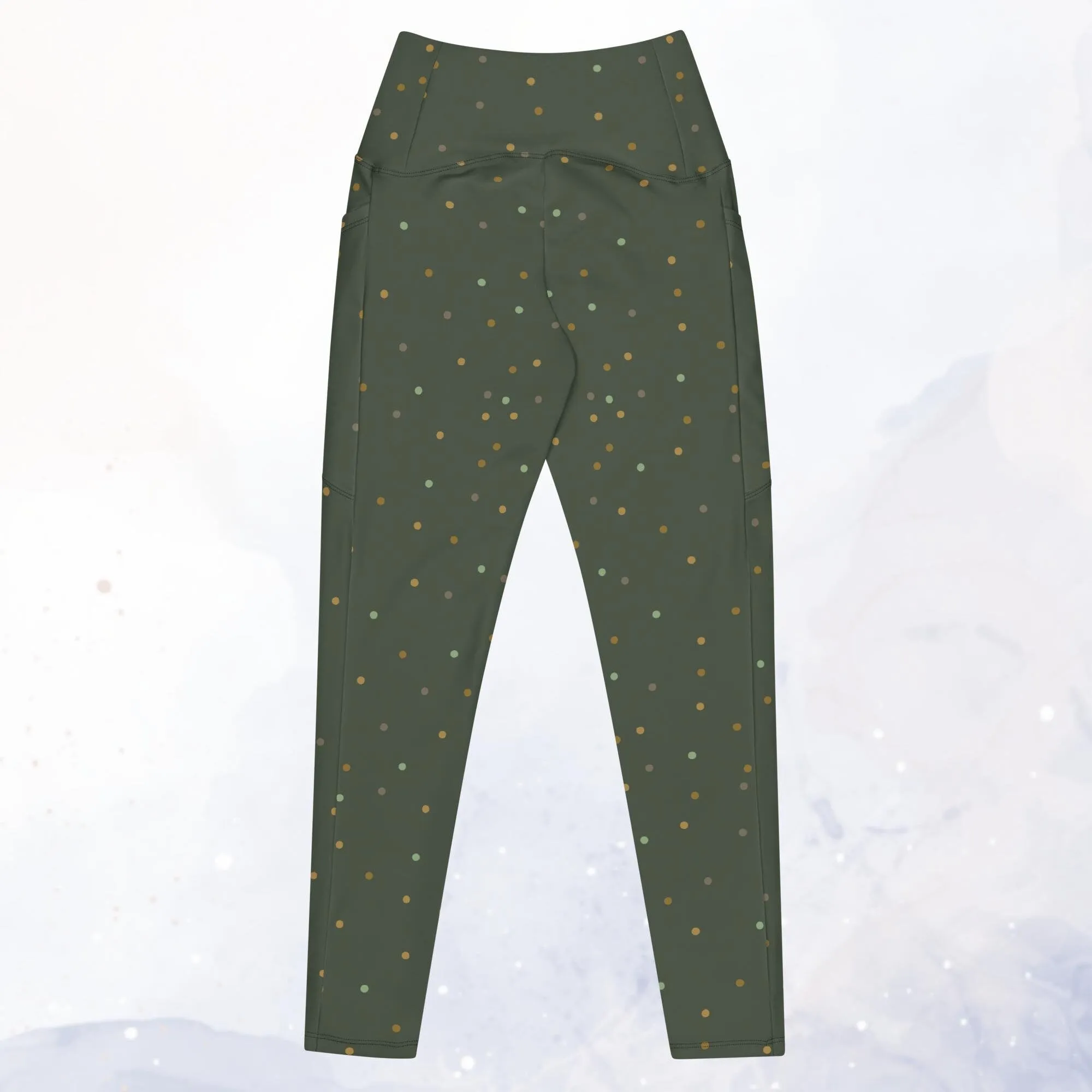 Mossy Green and Gold Dot Leggings with Pockets