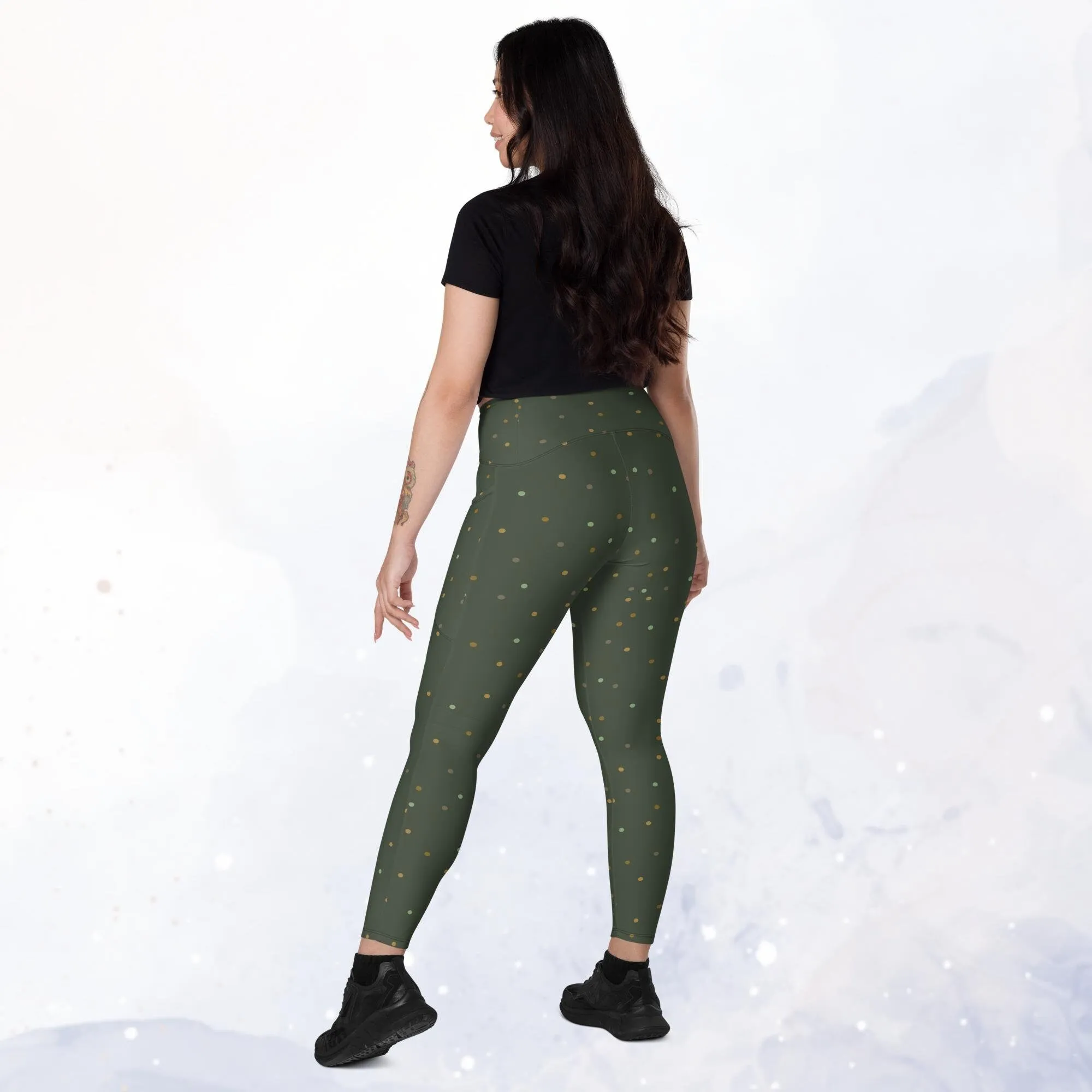 Mossy Green and Gold Dot Leggings with Pockets