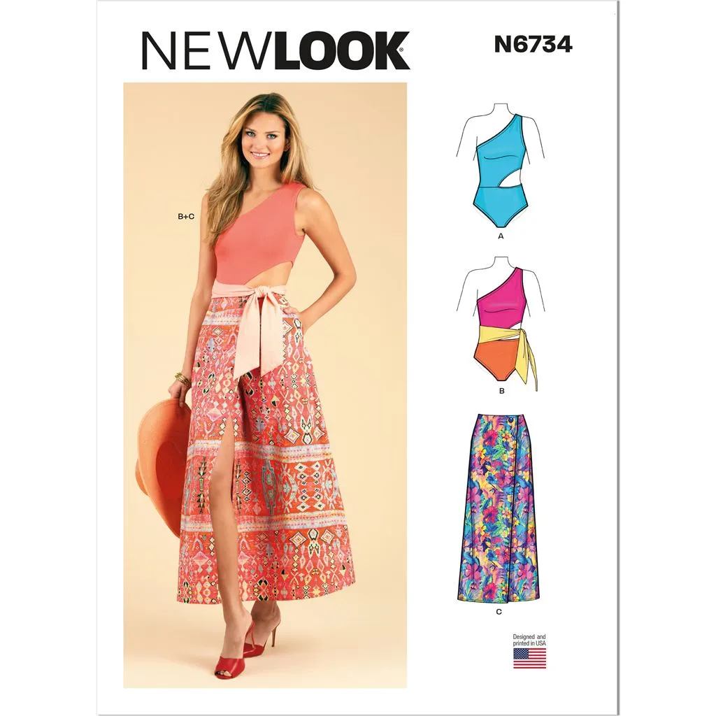 New Look Sewing Pattern N6734 Misses' Swimsuit and Wrap Skirt