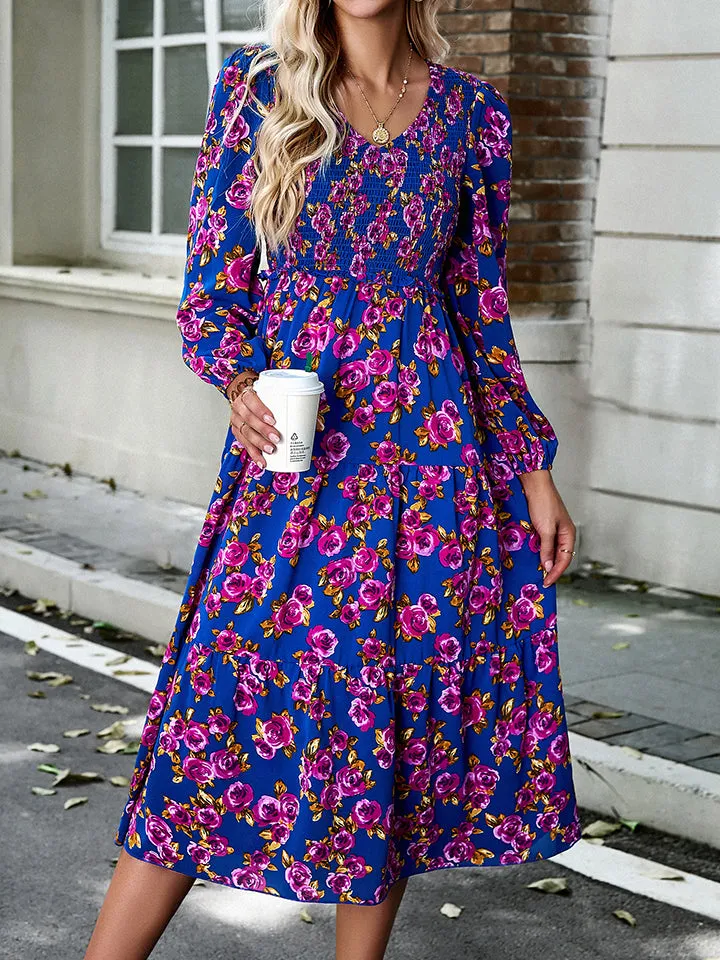 Nsquared Floral Print Smocked Midi Dress