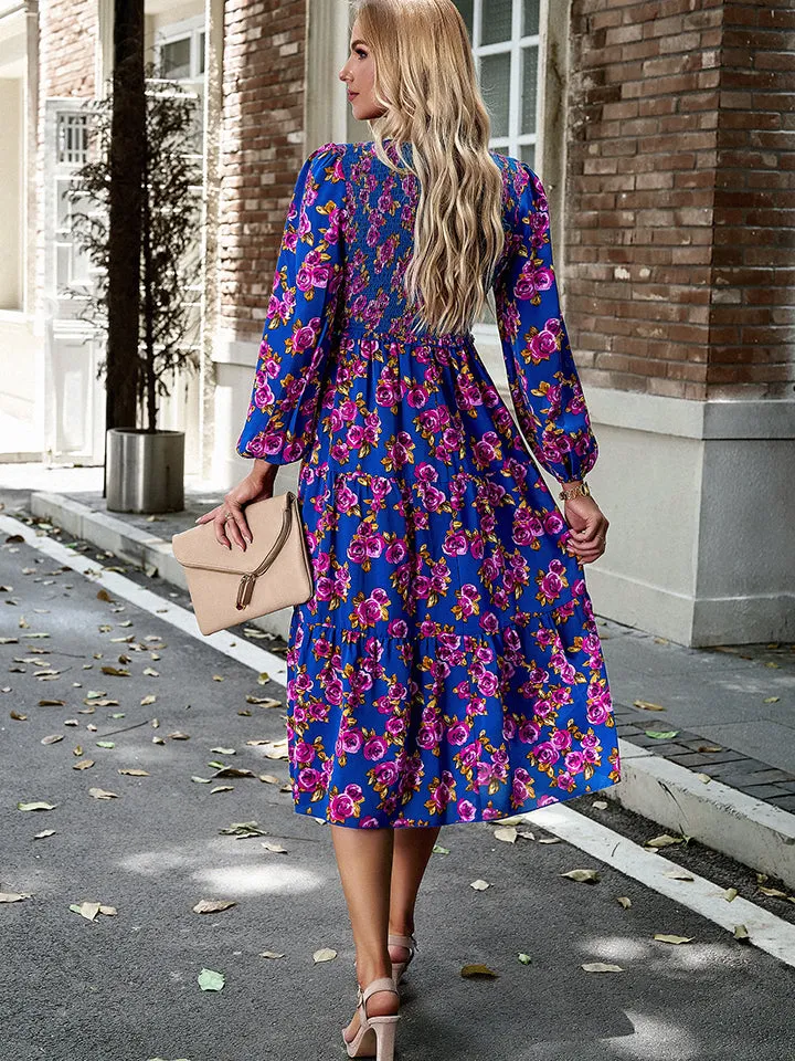 Nsquared Floral Print Smocked Midi Dress