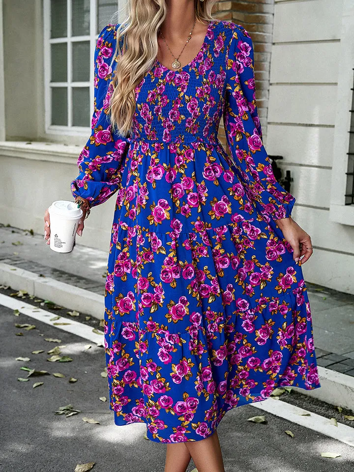 Nsquared Floral Print Smocked Midi Dress