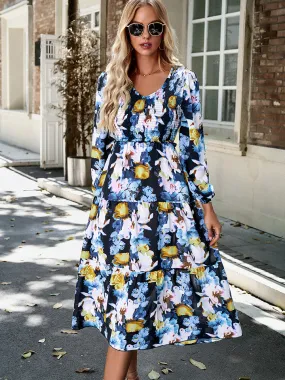 Nsquared Floral Print Smocked Midi Dress