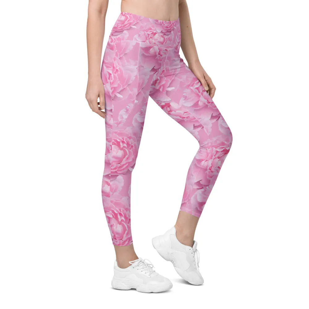 Peony Flower Leggings with Pockets