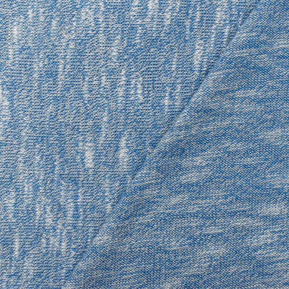 Pool Blue-White Slub Stretch Jersey Knit Fabric