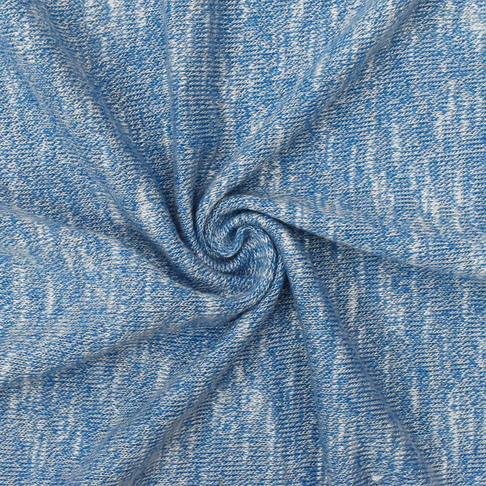 Pool Blue-White Slub Stretch Jersey Knit Fabric