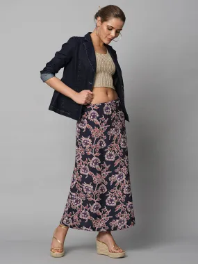 Printed Viscose Slip On Skirt W/ Side Slit