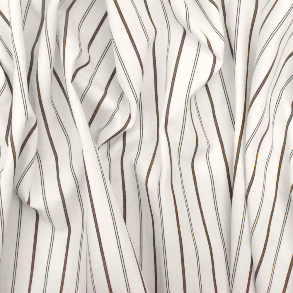 Pure White-Black-Brown Stripe Polyester Shirting Woven Fabric