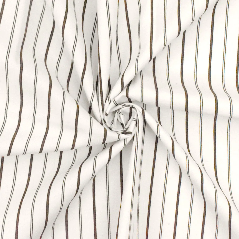 Pure White-Black-Brown Stripe Polyester Shirting Woven Fabric