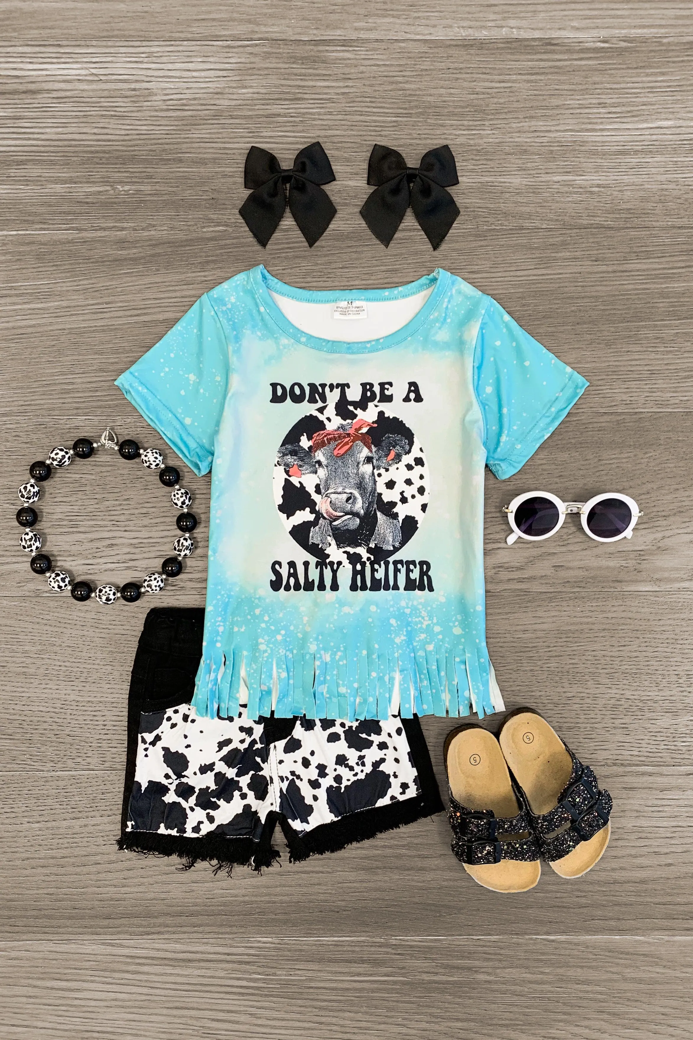 "Don't Be A Salty Heifer" Denim Short Set