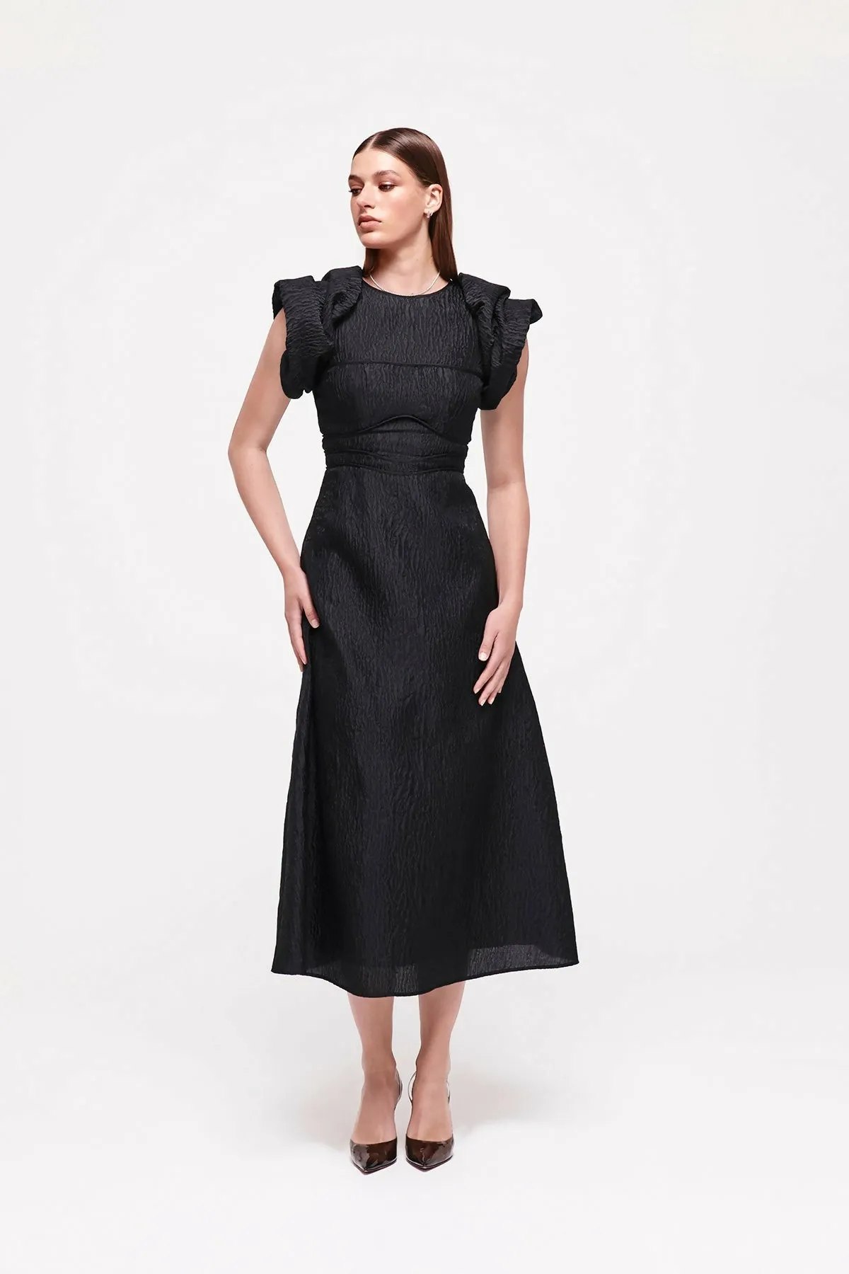 Rachel Gilbert Sophy Midi Dress in Black Size AU 12