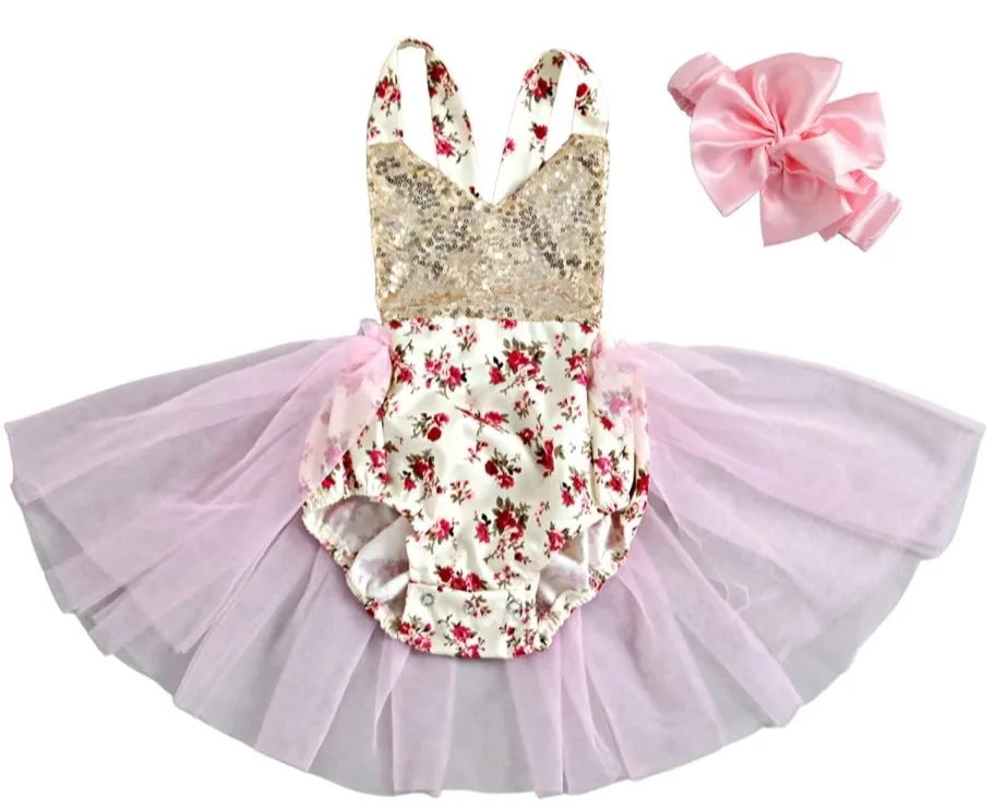 Romantic Floral Sequins Tutu Romper #1000629