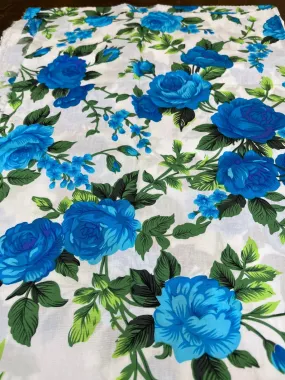 Romantic Victorian Blue Floral Roses Cotton