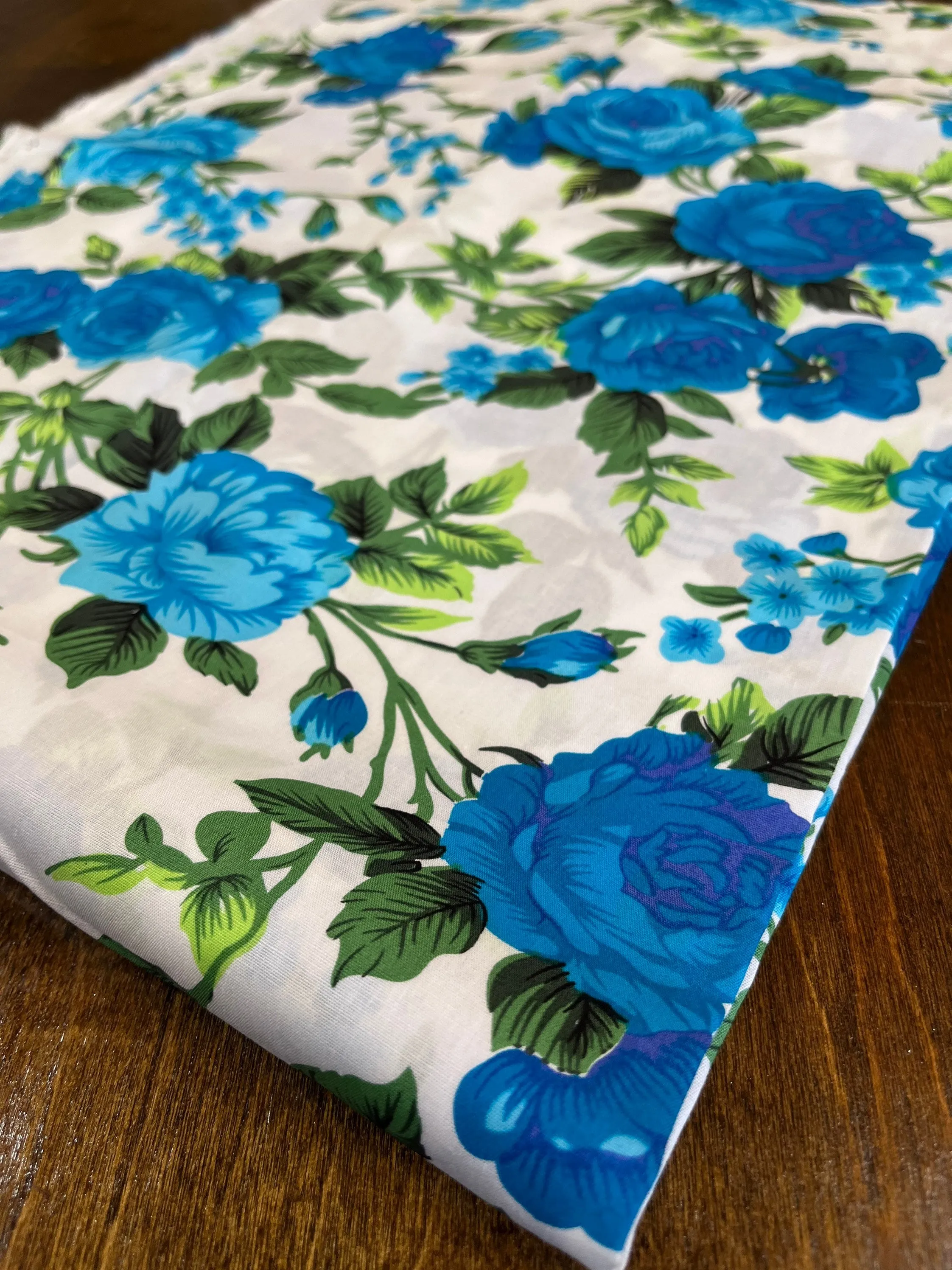 Romantic Victorian Blue Floral Roses Cotton