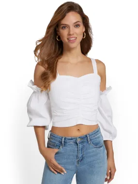 Ruched Cold-Shoulder Poplin Top