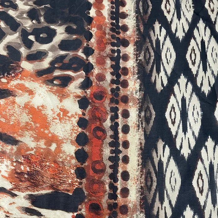 Rust Multi Animal Border Print Chiffon Fabric