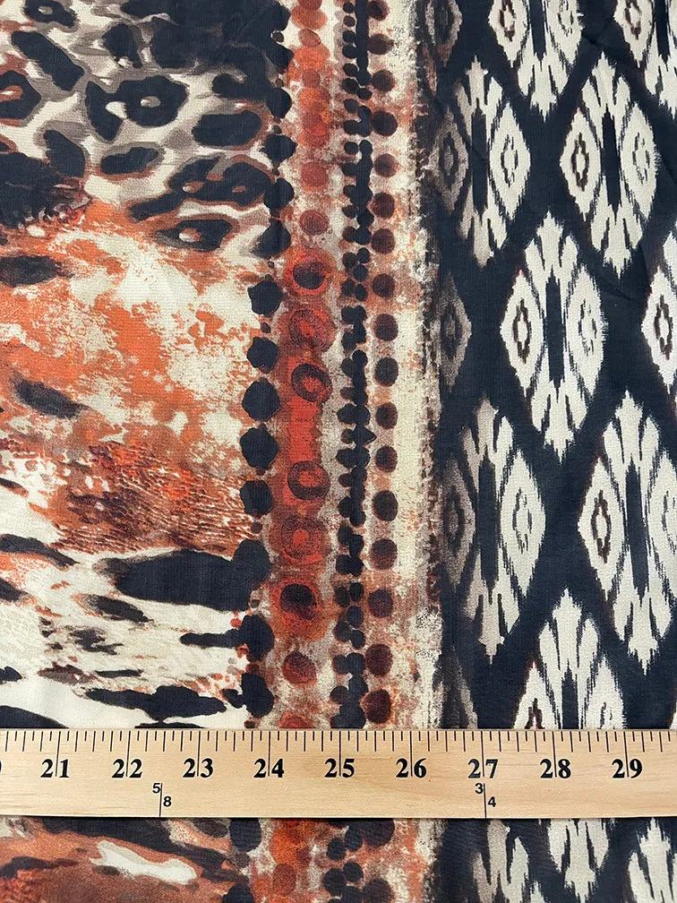 Rust Multi Animal Border Print Chiffon Fabric