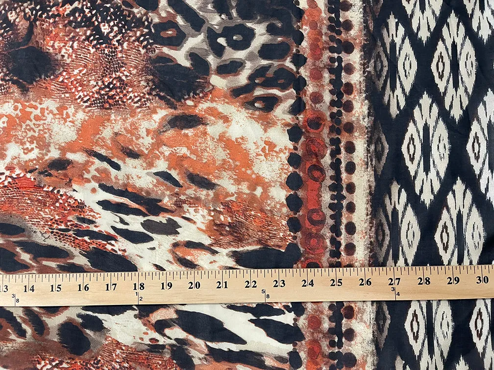 Rust Multi Animal Border Print Chiffon Fabric