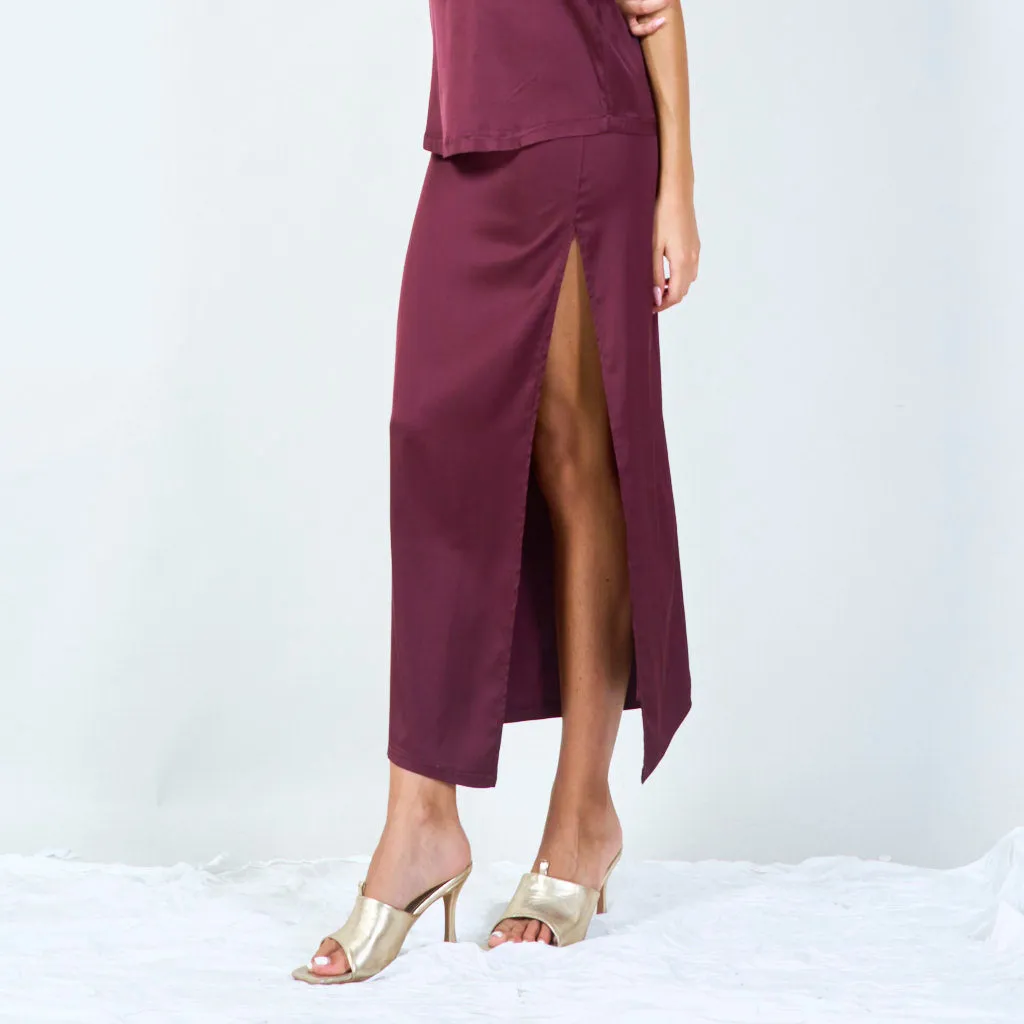 Satin maxi skirt with side slit wholesale