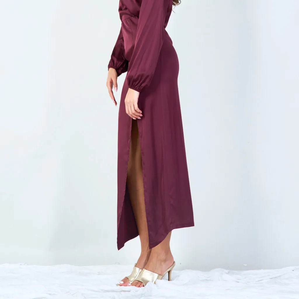 Satin maxi skirt with side slit wholesale