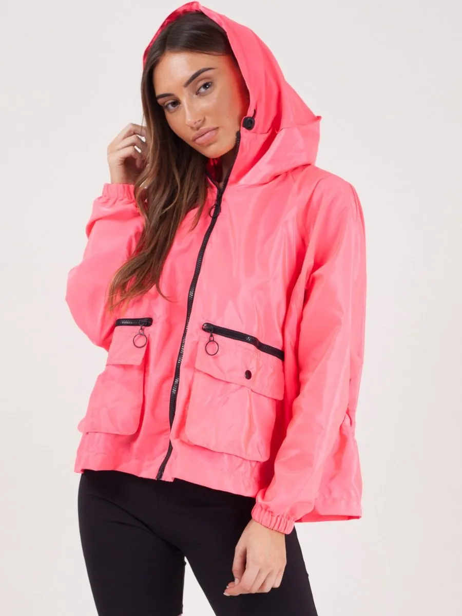 Scarlet Hooded Rain Parka Festival Jacket In Pink