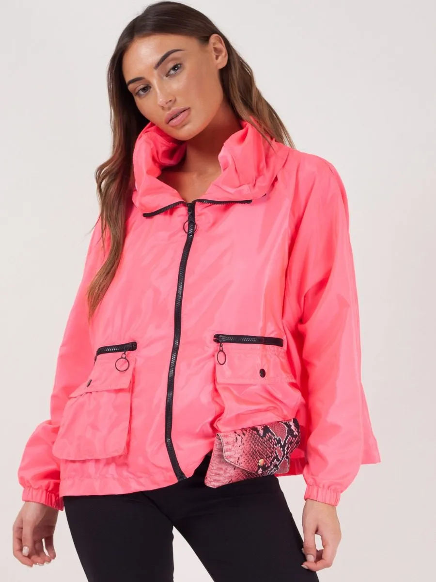 Scarlet Hooded Rain Parka Festival Jacket In Pink