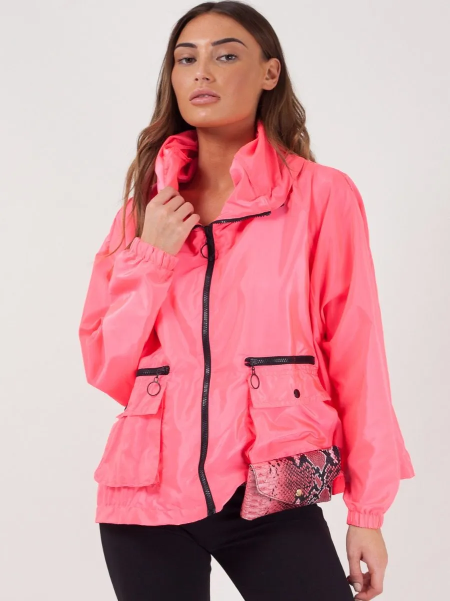 Scarlet Hooded Rain Parka Festival Jacket In Pink