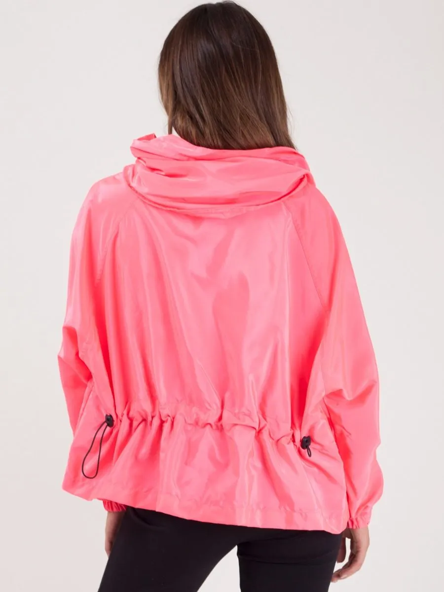 Scarlet Hooded Rain Parka Festival Jacket In Pink