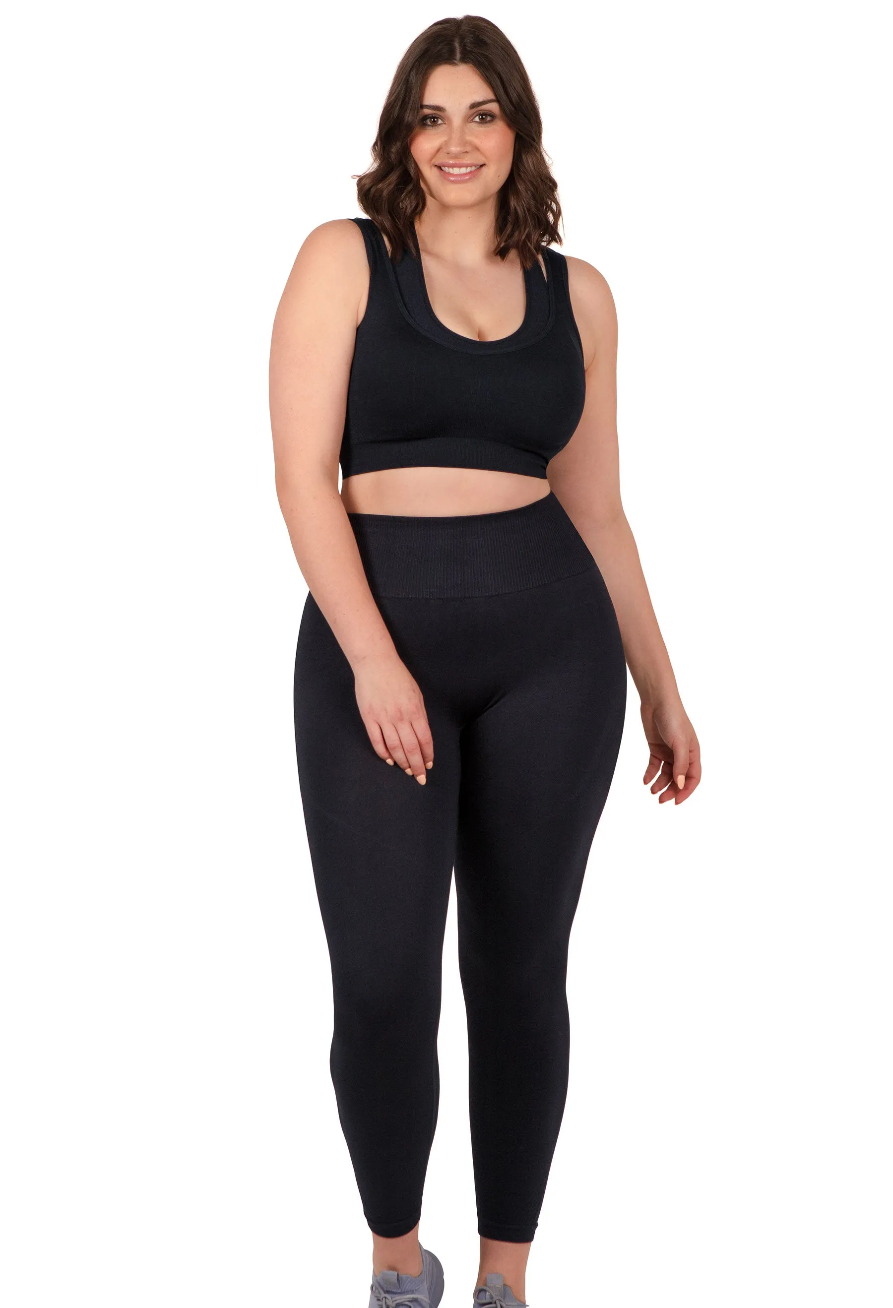 Sports Set - Triple-layer Support Racer Bra & Seamless High Waist Full Length Leggings