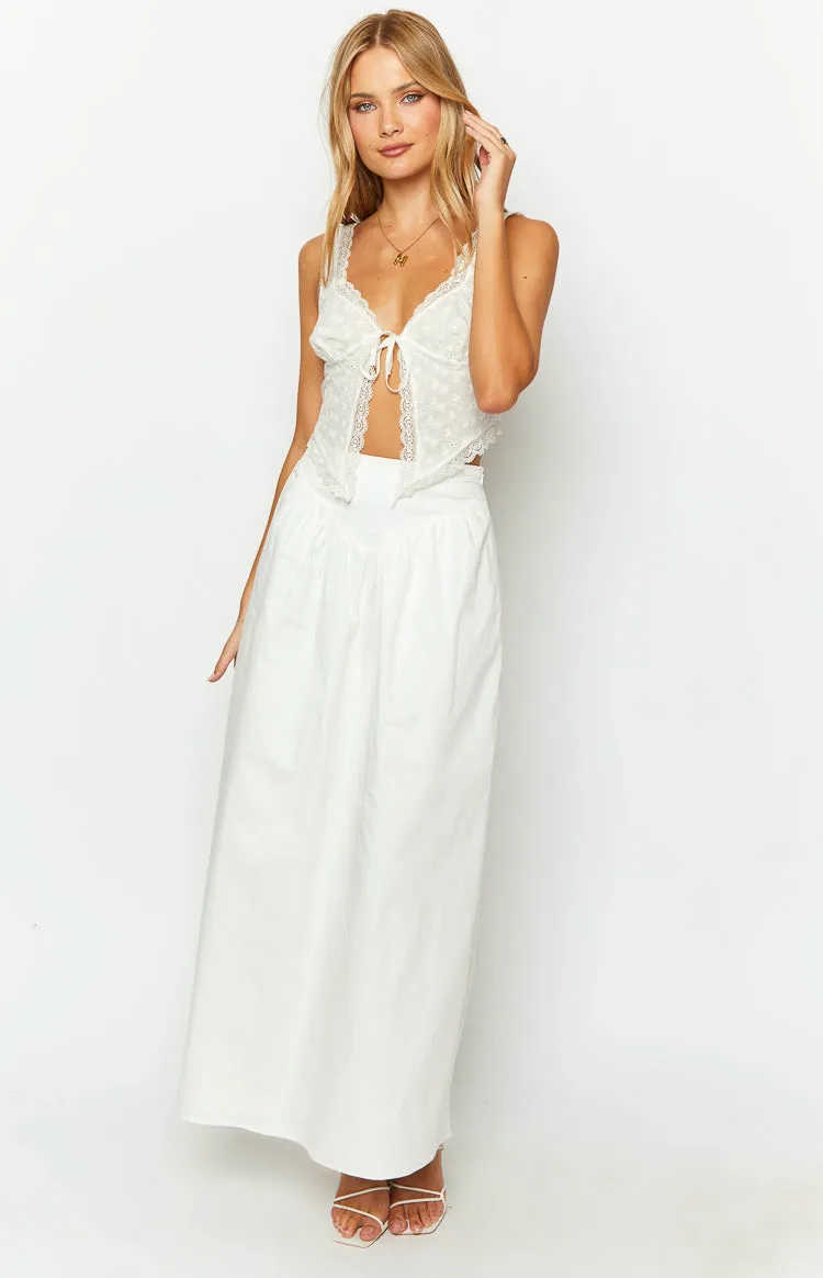 Sweetheart Swirl White Midi Skirt