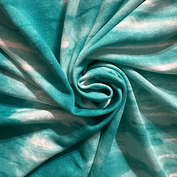 Teal Tie Dye Print ITY Jersey Knit Fabric