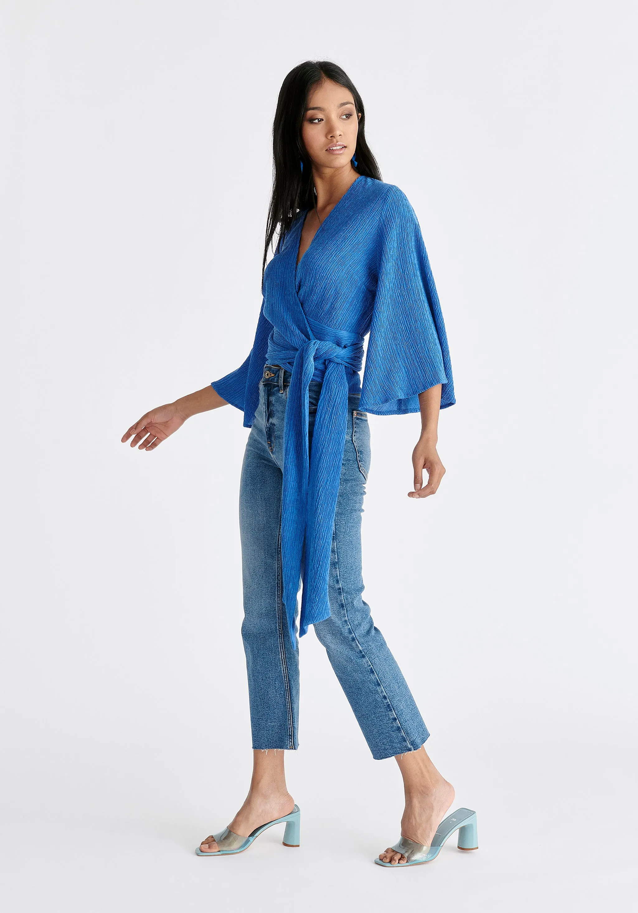 Textured Wrap Kimono Blouse