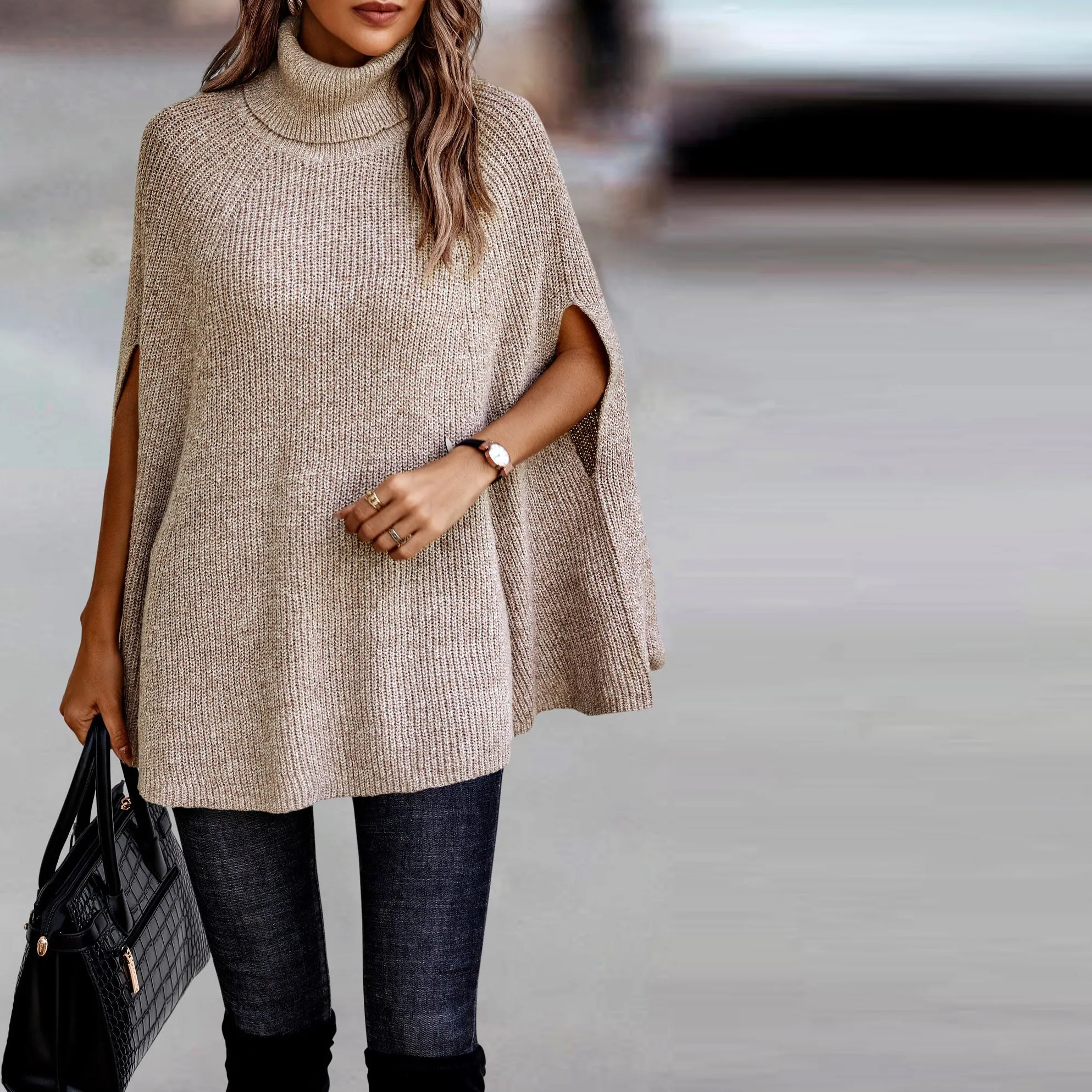 Turtle Neck Cozy Cape Poncho