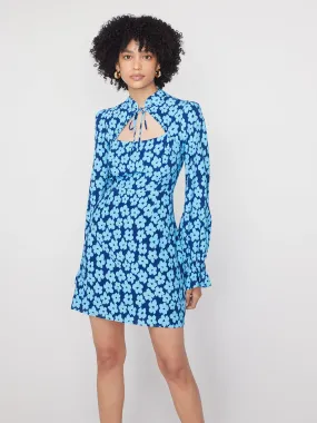 Valentina Blue Blurred Floral Mini Dress