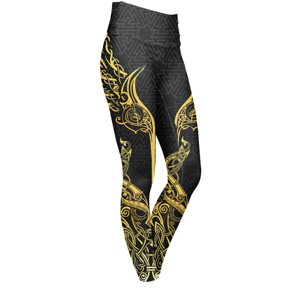 Valkyries of Valhalla High Waisted Leggings - Gold Edition