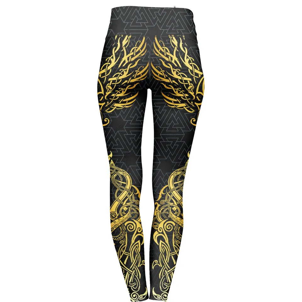 Valkyries of Valhalla High Waisted Leggings - Gold Edition