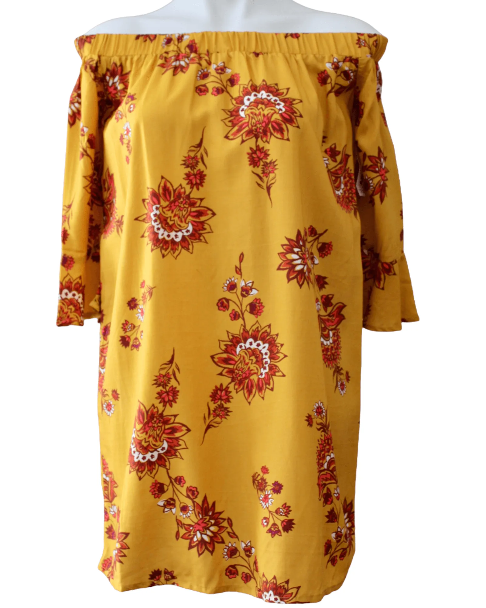 Warm Autumn Floral Print Off the Shoulder Shift Dress