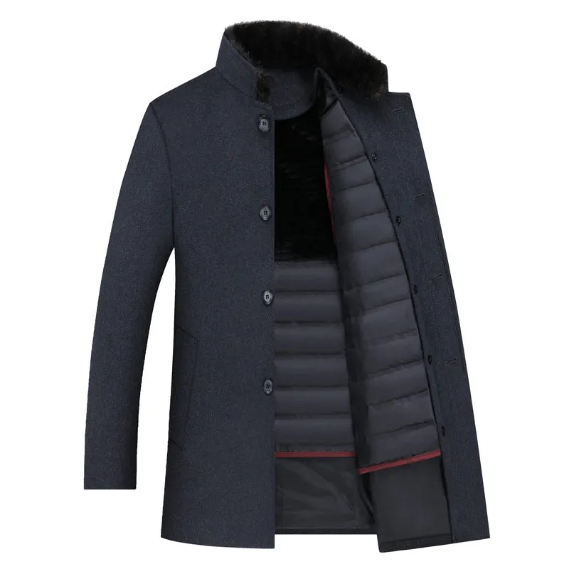 Winter Thicken Detachable Duck Down Lining Wool Coat