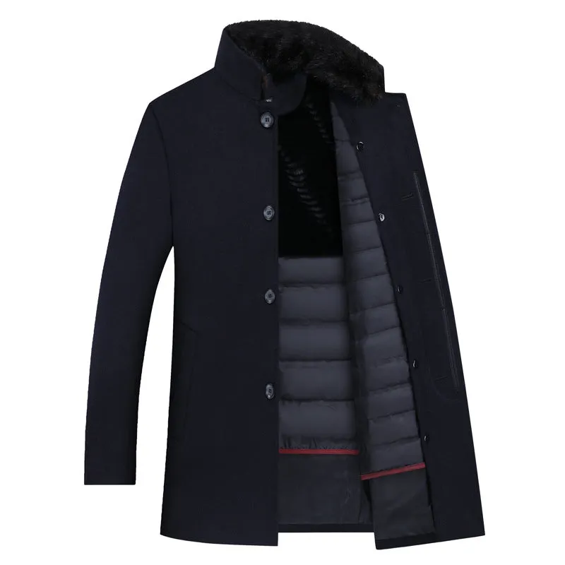 Winter Thicken Detachable Duck Down Lining Wool Coat