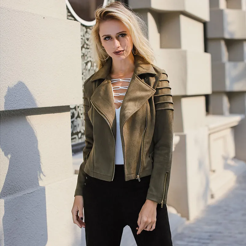 Women Casual Suede Leather Jacket